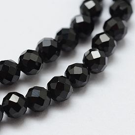 Natural Black Spinel Beads Strands, Faceted, Round