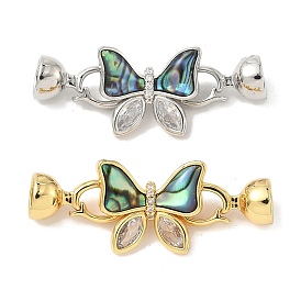 Fermoirs papillon en laiton micro pavés en oxyde de zirconium transparent, avec coquille de paua naturel
