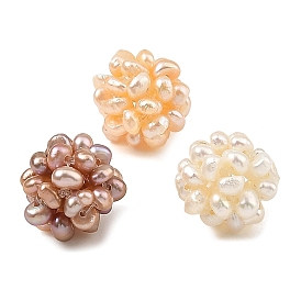 Natural Cultured Freshwater Pearl Woven Beads, Cluster Beads, Round