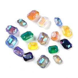 Glass Rhinestone Cabochons, Point Back, Faceted, Rectangle