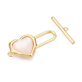 Brass Toggle Clasps, with Shell & with Resin, Heart