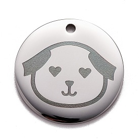 Stainless Steel Pendants, Manual Polishing, Flat Round with Dog