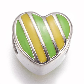 304 из нержавеющей стали европейские шарики, с эмалью, бусины с большим отверстием, сердце