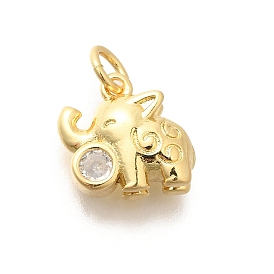 Brass Micro Pave Cubic Zirconia Pendants, with Jump Ring, Long-Lasting Plated, Lead Free & Cadmium Free, Elephant Charms