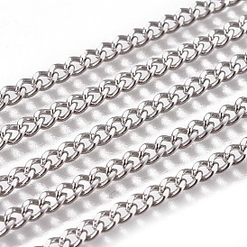 Handmade 304 Stainless Steel Curb Chains, Twisted Chains, Unwelded, Faceted