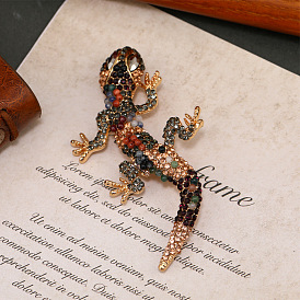 Zinc Alloy Enamel Brooch with Rhinestone, Gecko