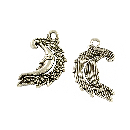 Tibetan Style Alloy Moon Pendants, Cadmium Free & Lead Free, 28.5x16.8x3mm, Hole: 2mm, about 227pcs/500g