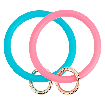 Llaveros brazalete de silicona, con aros de compuerta de resorte de aleación, la luz de oro
