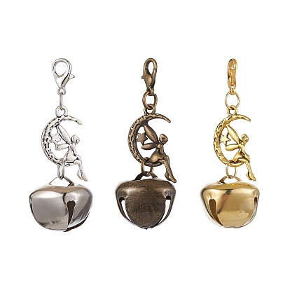 3Pcs 3 Colors Alloy Fairy Bell Pendant Decorations, Lobster Claw Clasps Charms for Bag Ornaments
