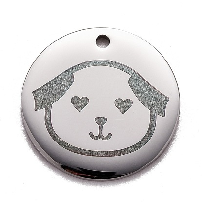 Stainless Steel Pendants, Manual Polishing, Flat Round with Dog