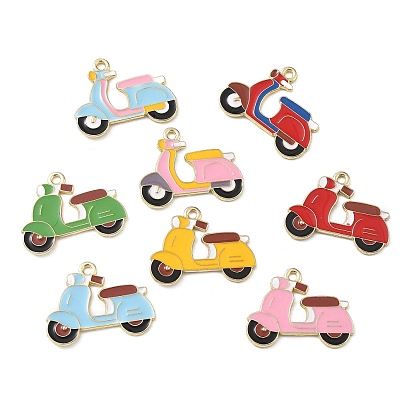 Alloy Enamel Pendants, Motorbike Charms, Light Gold