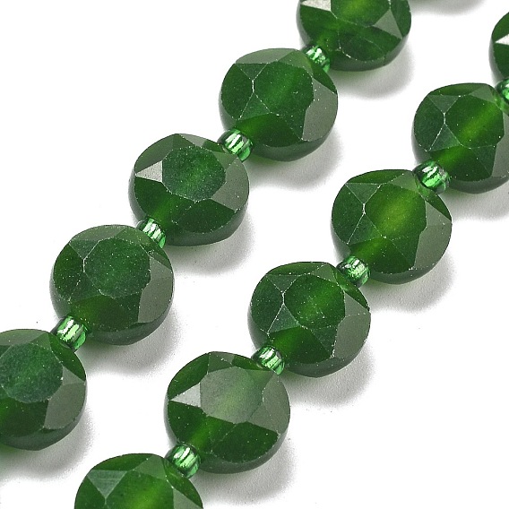 Природного нефрита нитей бисера, граненый пятиугольный разрез, плоско-круглые, с бисером