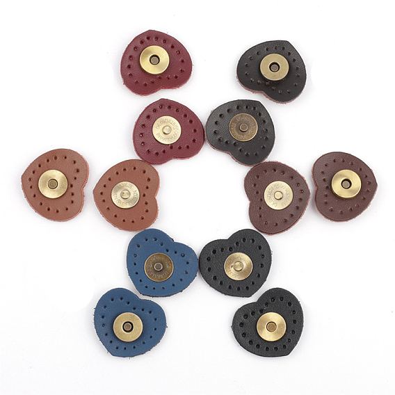 Cattlehide Magnetic Buttons Snap Magnet Fastener, Heart, for Cloth & Purse Makings