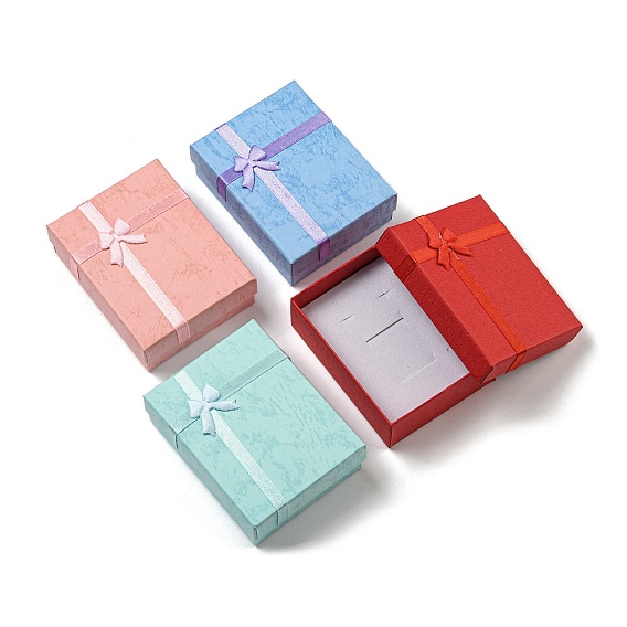 Картонные коробки ожерелья бумаги, Подарочный футляр для колье с губкой внутри и бантиком, прямоугольные
