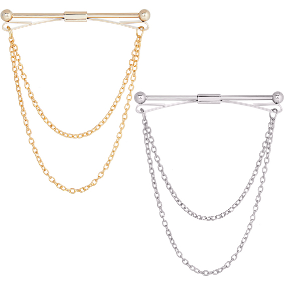 2 шт. 2 цвета латунные подвесные цепи булавки для воротника зажимы для галстука, зажимы для кардиганов для мужчин и женщин