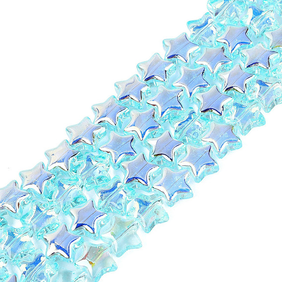 Plaquent verre transparent perles brins, étoiles, de couleur plaquée ab , demi-plaqué