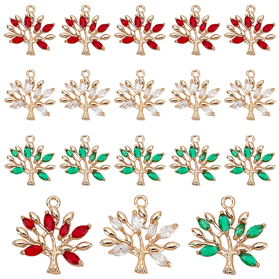18 шт 3 цвета кулоны из латуни, микропаве, циркония, золотой свет, долговечный, дерево