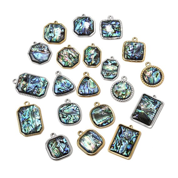 304 Pendentifs en acier inoxydable et nacre d'ormeau naturelle
