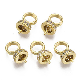 Brass Cup Pearl Peg Bails Pin Pendants, For Half Drilled Beads, with Micro Pave Cubic Zirconia, Nickel Free