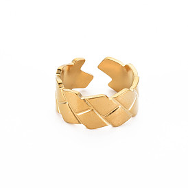 Ion Plating(IP) 304 Stainless Steel Texture Open Cuff Ring for Women, Nickel Free
