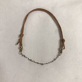 304 Stainless Steel Cable Chains Link Bracelet with Waxed Cotton Cords, Adjustable Bracelet