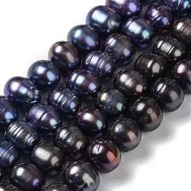 Brins de perles teintes en perles naturelles, ronde