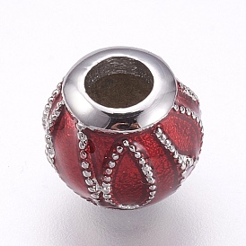Ion Plating(IP) 304 Stainless Steel European Beads, Large Hole Beads, with Enamel, Rondelle