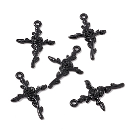 Halloween Alloy Enamel Pendants, Cross with Flower