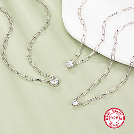 925 ожерелья-подвески из стерлингового серебра с фианитами для женщин, ожерелья с цепочками и скрепками