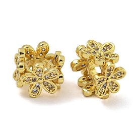 Rack Plating Brass Micro Pave Cubic Zirconia Beads, Long-Lasting Plated, Cadmium Free & Lead Free, Flower