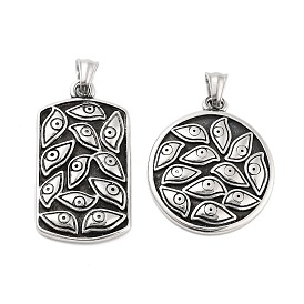Retro 304 Stainless Steel Pendants, Antique Silver, Flat Round/Rectangle with Eye Charm