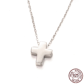 925 Sterling Silver Pendant Necklaces, with Spring Ring Clasps, Cross