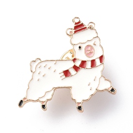 Alpaca with Christmas Hat Enamel Pin, Light Gold Alloy Badge for Christmas
