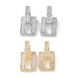 Clear Cubic Zirconia Rectangle Dangle Hoop Earrings, Brass Jewelry for Women