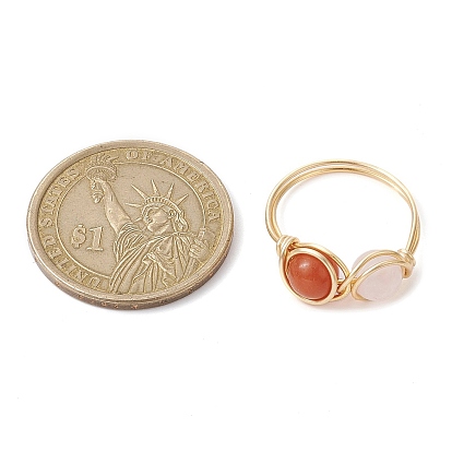 Кольцо на палец в форме плетеной бусины из натуральных и синтетических драгоценных камней, женское золотое кольцо из медной проволоки