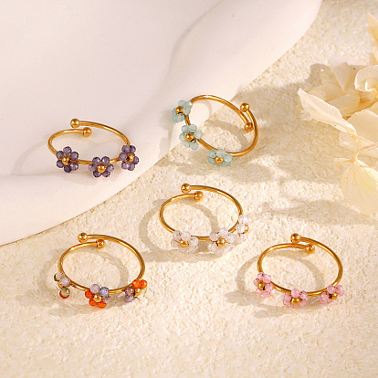 Цветок 304 нержавеющая сталь с кубическим цирконием манжетные кольца для женщин, золотые