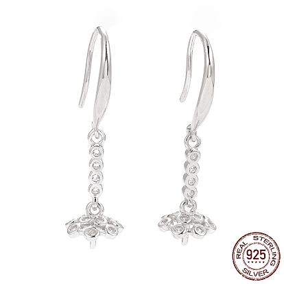 925 Sterling Silver Earring Hooks, with Clear Cubic Zirconia, for Half Drilled Beads