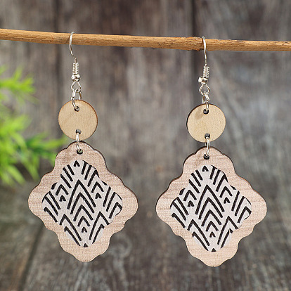 Bohemian Wood & Zinc Alloy Dangle Earrings for Women, Rhombus