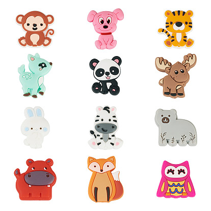 12 шт. 12 стили пищевого силикона фокусные бусины, животная тема