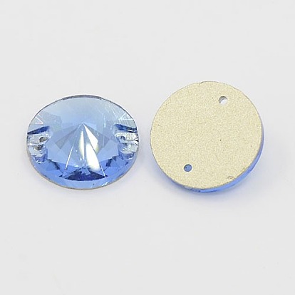 Sew on Rhinestone, Glass Rhinestone, Two Holes, Garments Accessories, Faceted, Half Round, 16x5.5mm, Hole: 1mm