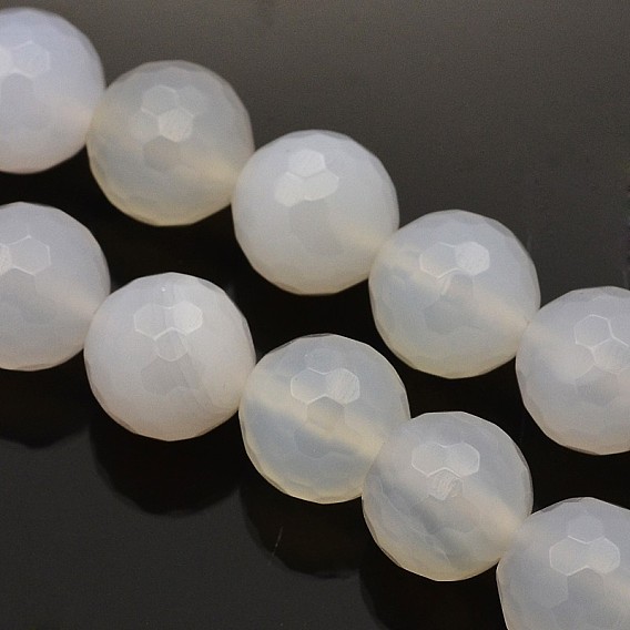 Faceted Round Natural Gray Agate Beads Strands