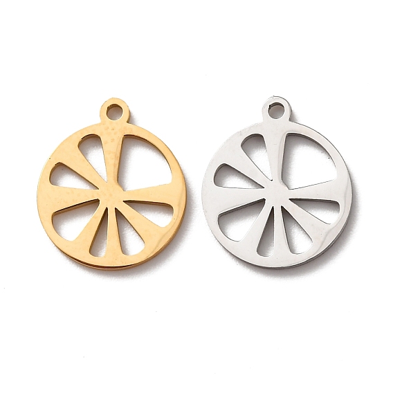 Полые 304 из нержавеющей стали кулоны, очарование дольки лимона