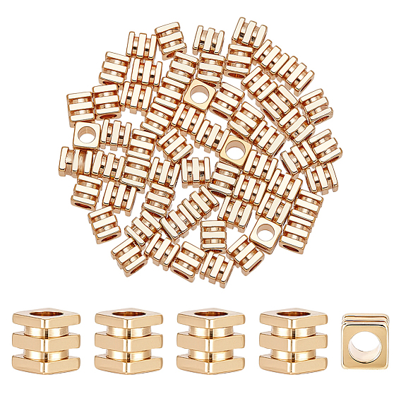 60 шт. Латунные распорные втулки, Рифленые бусины, без никеля , кубические
