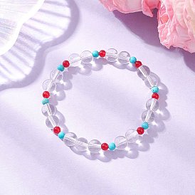 Браслеты из круглых бусин с синтетическим кварцем, натуральным и окрашенным малайзийским нефритом и натуральным магнезитом