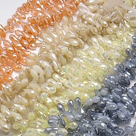 Electroplate Glass Beads Strands, Top Drilled Beads, Full Plated, Faceted, Teardrop, Hole: 1mm
