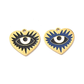 304 нержавеющей стальной эмали подвески, сердце с оберегами от сглаза, ионное покрытие (ip), реальный 18 k позолоченный
