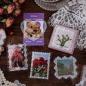 30Pcs 15 Style Waterproof Plastic PET Transparent White Lace Stickers, for Scrapbooking, Photo Frame Notebook Frame Decorative Stickers
