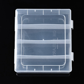 Rectangle Polypropylene(PP) Bead Storage Containers, with Hinged Lid and 4 Grids, for Jewelry Small Accessories