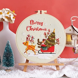 Christmas Pattern DIY Embroidery Kit, including Embroidery Needles & Thread, Cotton Linen Cloth