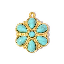 304 нержавеющая сталь с подвесками из синтетической бирюзы, , ионное покрытие (ip)